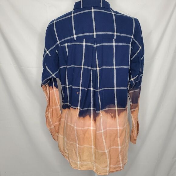 LAC BLEU grunge shirt twist front custom bleach dyed plaid‎ top S - Picture 3 of 8